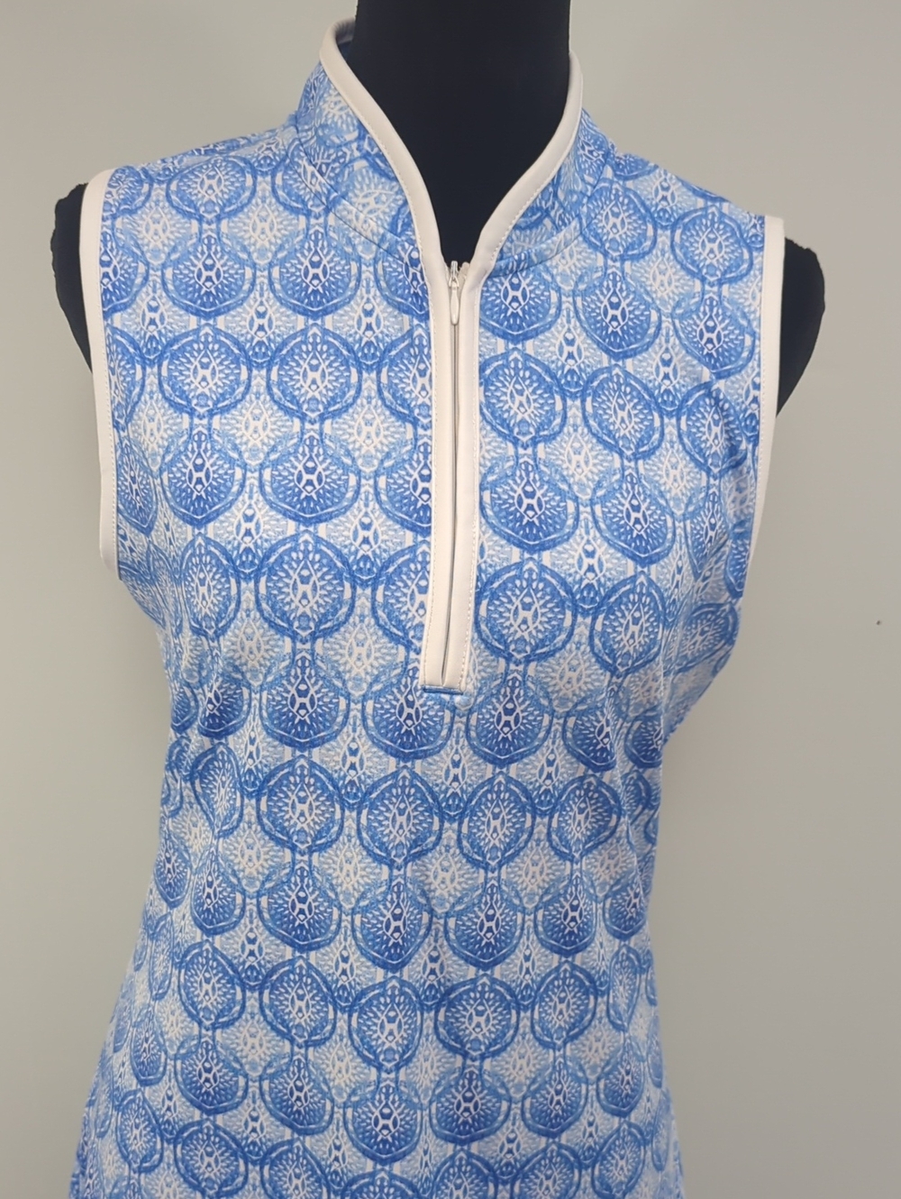Sigrid Olsen Blue Print Sleeveless Golf Tennis Dress Quarter Zip Size M
